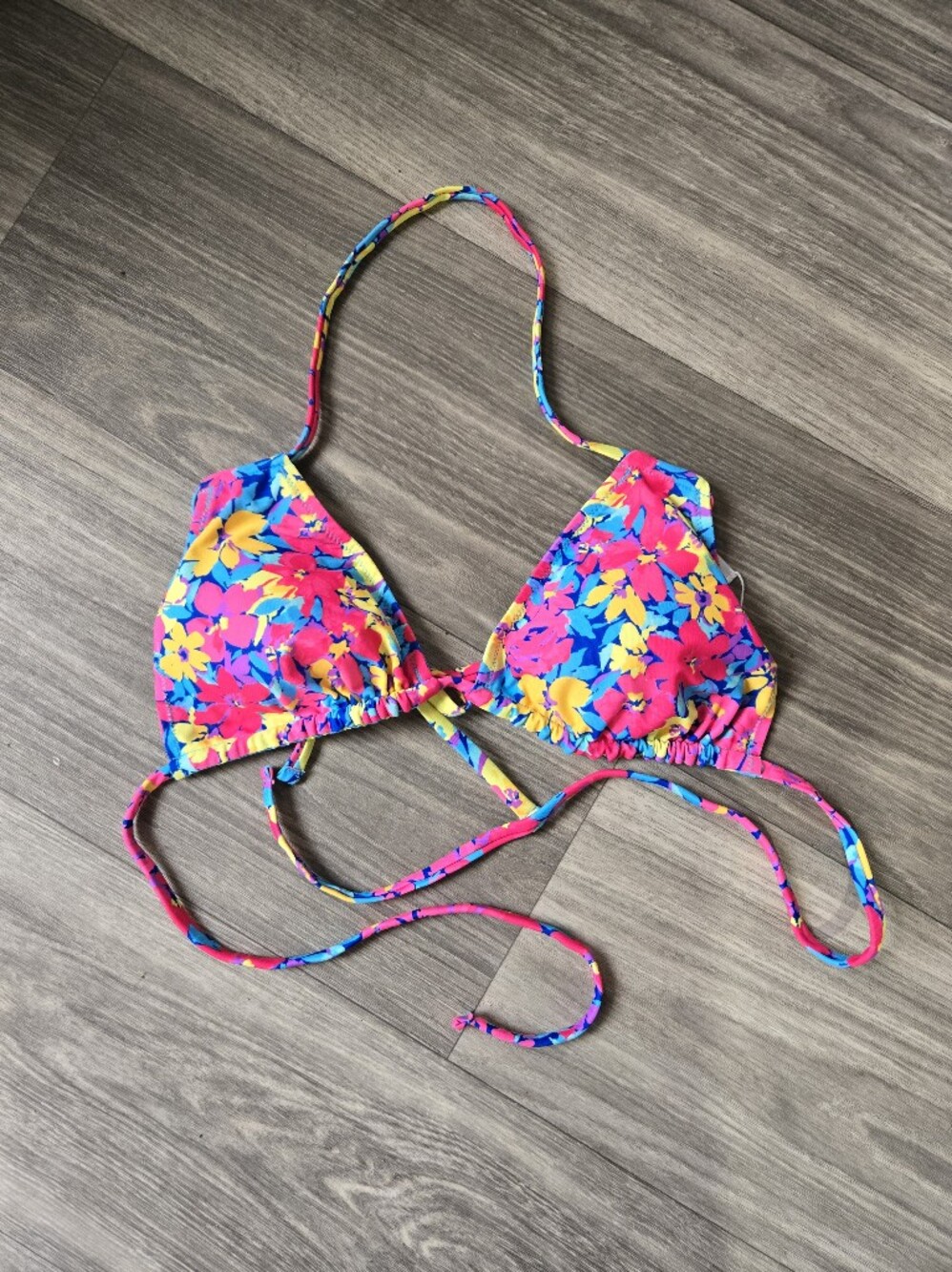 Wild Fable Tropical Floral Triangle Bikini Top - Pink, Blue & Yellow Size S